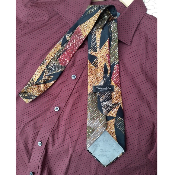 Dior Vintage Trending Italian Silk Tie Leaves - Picture 6 of 8